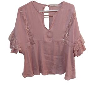 Luna Pink Polyester Top with Lace Size Large (L)